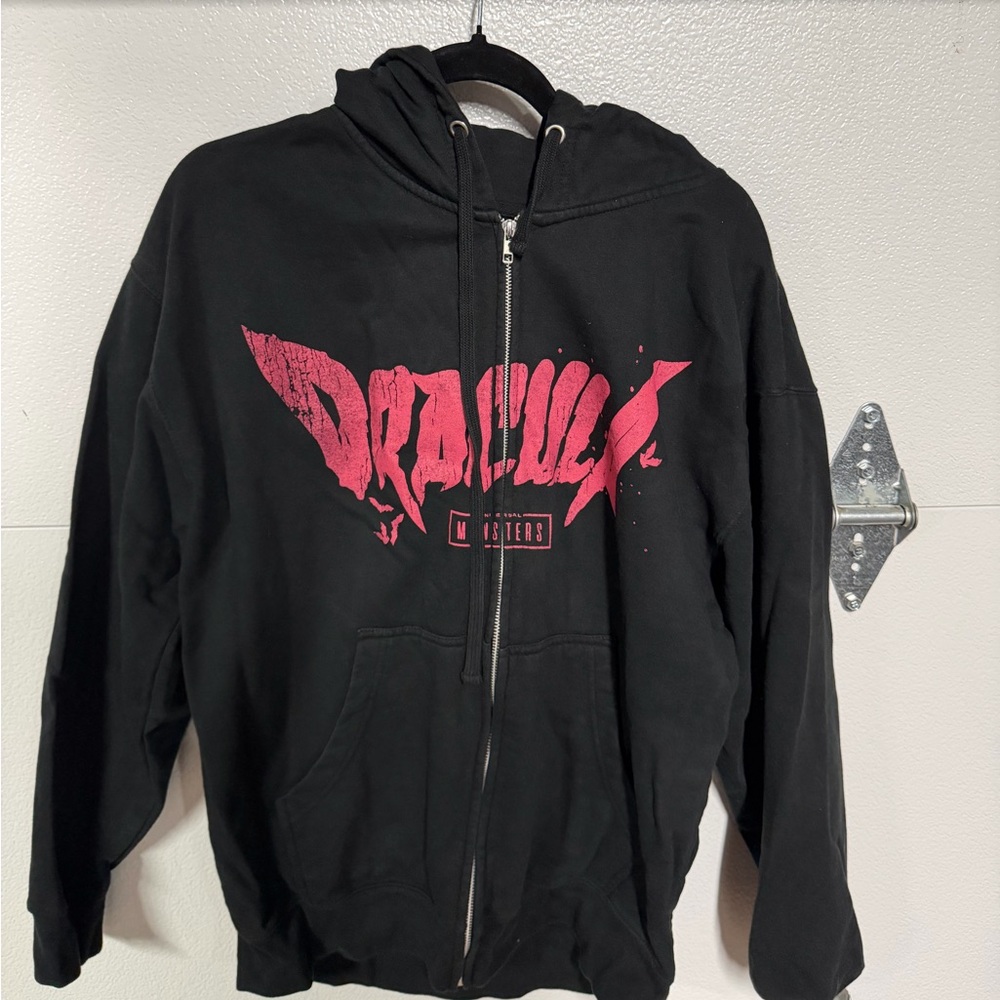 Dracula Black Zip-Up Hoodie with Red Graphic
